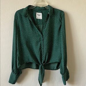 Abercrombie Forest Green Polka Dot Blouse